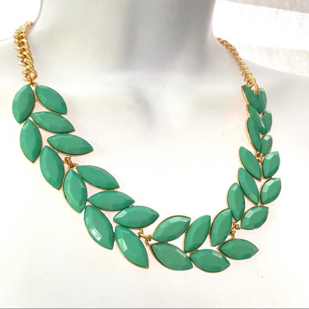 ETC! Turquoise Color Leaf  Motif on Gold Chain Necklace